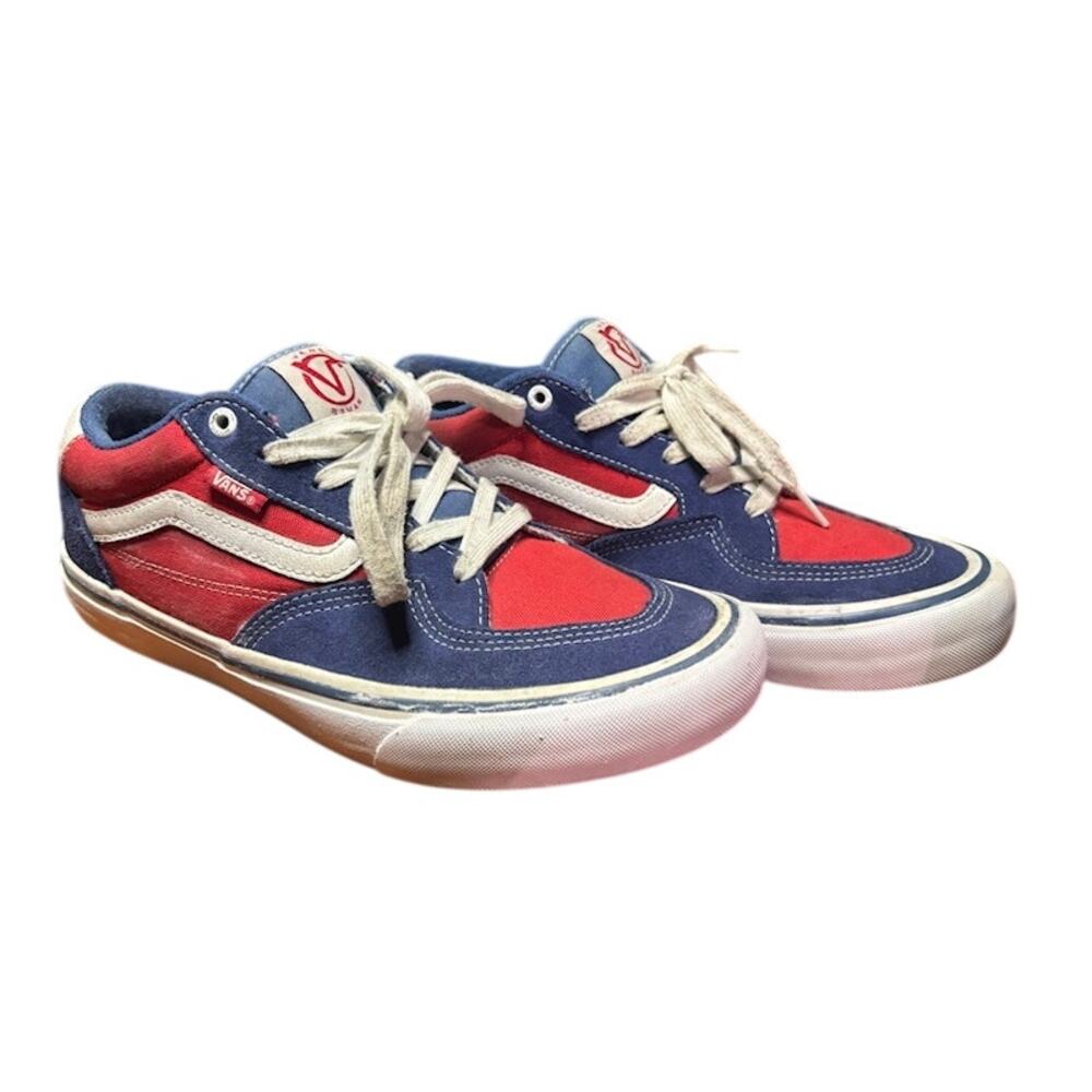 Vans Pro Skate Shoes Mens 9.5 Red Blue White Suede Canvas Sneakers